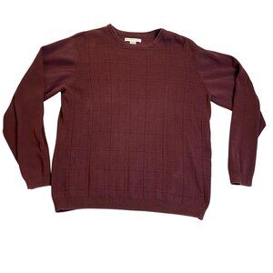 Geoffrey Beene Merns Burgundy Crewneck Sweater M 100% Cotton Grid Pattern Knit M